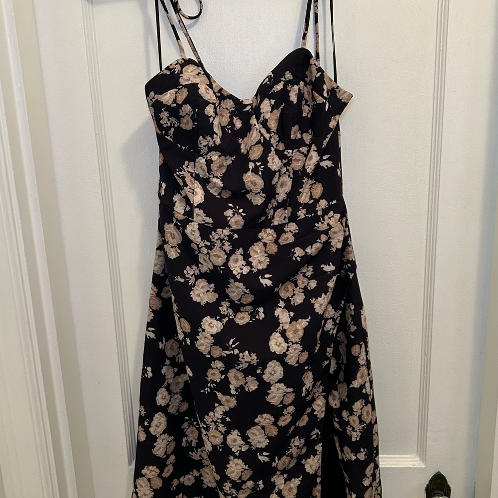 Altar’d State Black Floral Midi Dress With Tie Straps Womens Size S